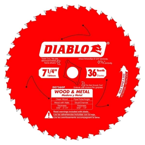 Diablo D0736gpx Tooth Wood And Metal Carbide Saw Blade Front View Jpg